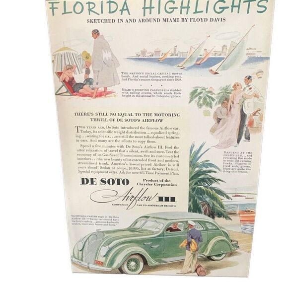Vintage 1936 De Soto Airflow Florida Highlights Ad Advertisement - Picture 1 of 4
